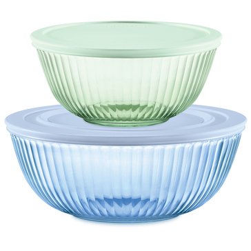 Pyrex Sculpted Tinted 4-Piece Bowl Value Pack, 2.3 and 4.5 Quart