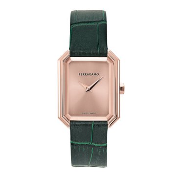 Salvatore Ferragamo Women's Crystal Sunray Dial Calf Leather Strap Watch