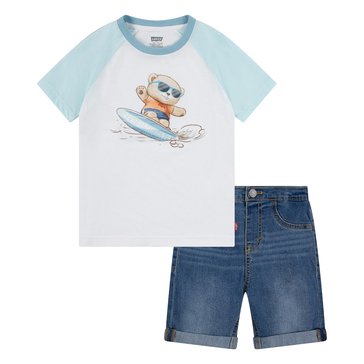 Levis Little Boys Surfing Bear Tee And Short Sets