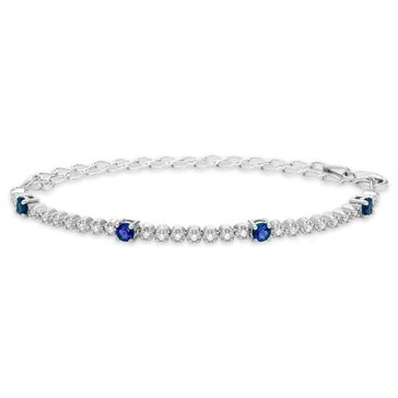 Created Blue And White Sapphire Adjustable Bracelet