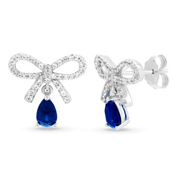 Created Blue And White Sapphire Delicate Bow Earrings