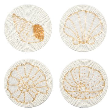 Beachcombers Coastal Life Beaded Shell Coasters, Set of 4