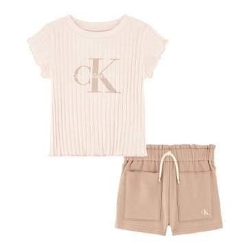 Calvin Klein Little Girls' Patch Pocket Short Sets