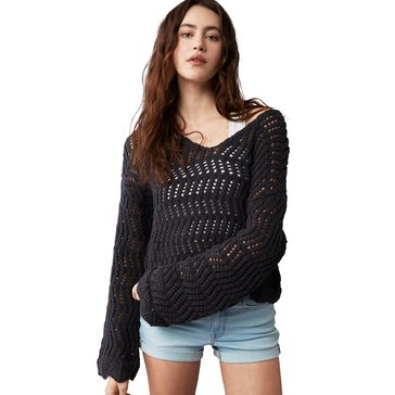 AE Women's Wide Sleeve V-Neck Open Stitch Pullover