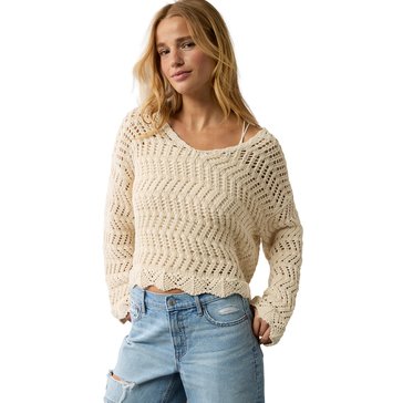 AE Women's Wide Sleeve V-Neck Open Stitch Pullover