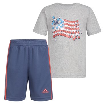 Adidas Little Boys' Graphic Cotton Heather Tee & Stripe Short Set