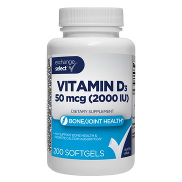 Exchange Select Vitamin D3 50mcg/2000 IU Softgels, 200-Count