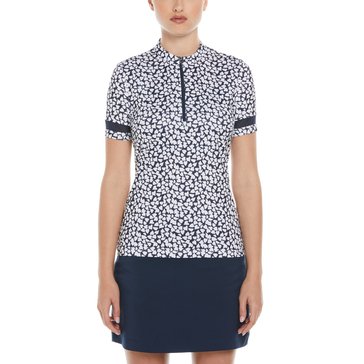 PGA Tour Women's Mini Petals Zip Mock Polo