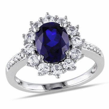 Sofia B. Halo Diamond and 4 cttw Created Blue White Sapphire Ring