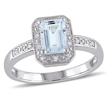 Sofia B. 1 cttw Emerald Cut Aquamarine and Diamond Accent Ring