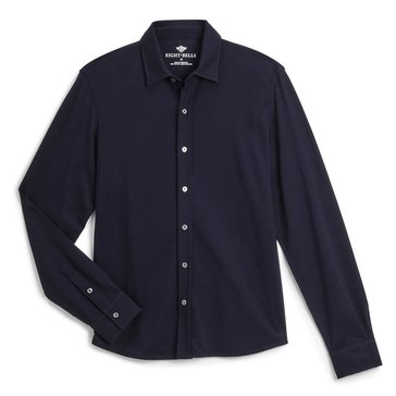 Eight Bells Men's Long Sleeve Birdseye Pique Front Button Shirt