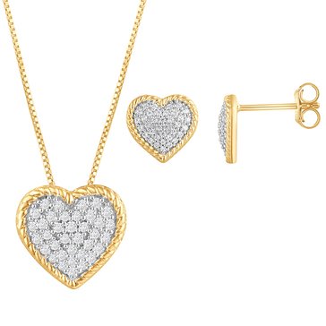 1/3 cttw Diamond Heart Pendant and Stud Earring Set