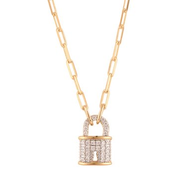 Diamond Accent Padlock Pendant Necklace