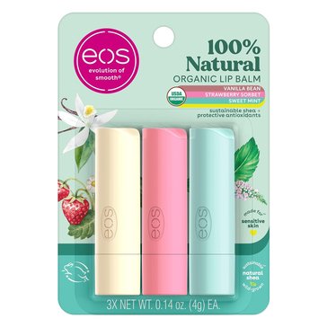 eos Vanilla Bean Strawberry Sorbet and Sweet Mint Natural Organic Lip Balm