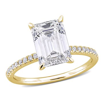 Created Forever 3 1/10 cttw Emerald and Round Cut Lab Grown Diamond Solitaire Engagement Ring