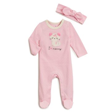 Wanderling Baby Girls' 2-Piece Coverall Set with Headband