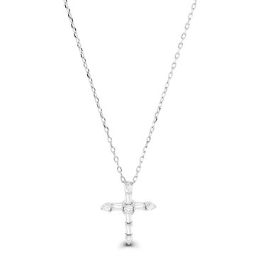 Lulea Round and Baguette CZ Cross Necklace