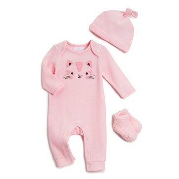 Wanderling Baby Girls' 3-Piece Waffle Coverall, Hat & Sock Set