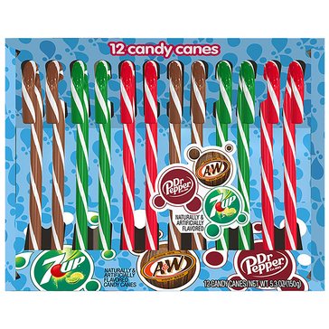 Dr. Pepper, A&W, and 7-UP Flavored Candy Canes, 12-Piece