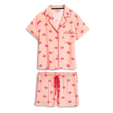 Paris Hilton Women's Paris Lips Notch Collar Short Set