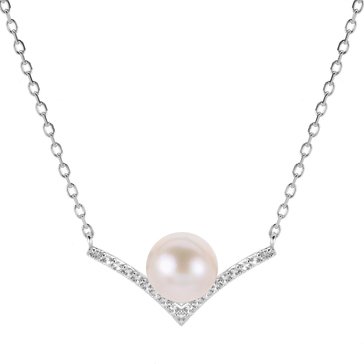 Imperial Freshwater Cultured Pearl Created White Sapphire V Necklace