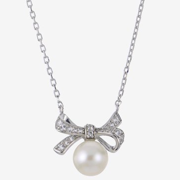 Imperial Freshwater Cultured Pearl Created White Sapphire Bow Necklace