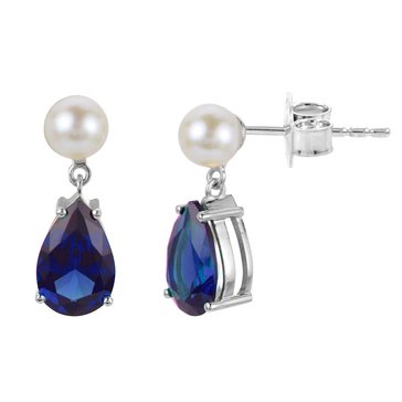 Imperial Freshwater Cultured Pearl Created Blue Sapphire Drop Earrings