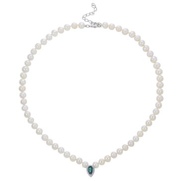 Imperial Freshwater Cultured Pearl Stand with Created White Sapphire and Created Emerald Pendant