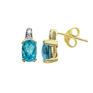 Swiss Blue Topaz Antique Cut with White Topaz Accent Earrings