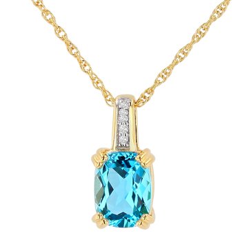 Swiss Blue Topaz Antique Cut with White Topaz Accent Pendant