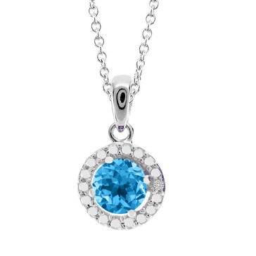 Swiss Blue Topaz with White Topaz Halo Pendant