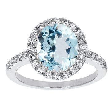 Sky Blue Topaz with White Topaz Halo Ring