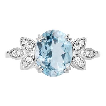 Sky Blue Topaz Oval Cut with White Topaz Accents Ring