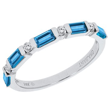 Swiss Blue Topaz Emerald Cut with Round White Topaz Accents Ring