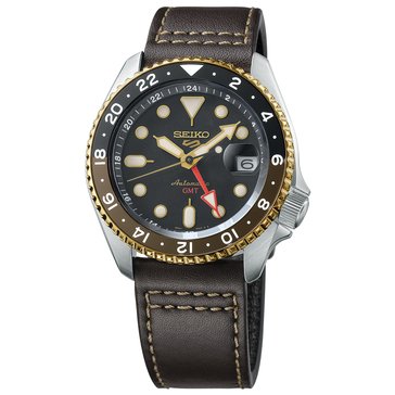 Seiko Men's Seiko 5 Sports GMT Leather Strap Automatic Watch