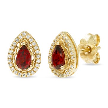 Garnet and White Sapphire Pear Halo Earrings