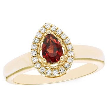 Garnet and White Sapphire Pear Halo Ring