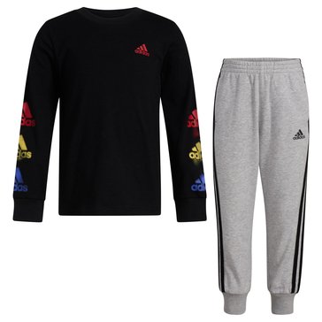 Adidas Little Boys' Long Sleeve Cotton Tee French Terry Set