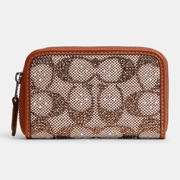 COACH Crystal Signature Jacquard Small Zip Around Card Case