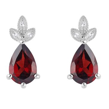 Garnet and White Topaz Pear Leaf Earrings