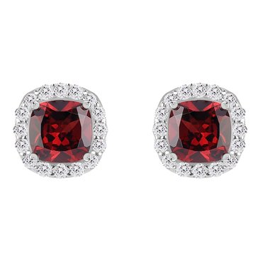 Garnet and White Topaz Cushion Halo Earrings