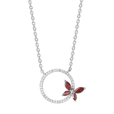 Garnet and White Topaz Butterfly Accent Pendant