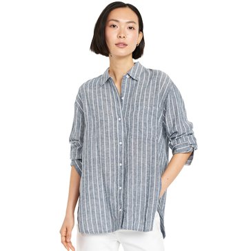 Old Navy Women's Long Sleeve Loose Linen Stripes Shirt