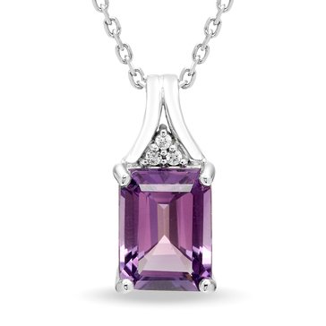 Amethyst Emerald Cut Pendant with White Sapphire Accents