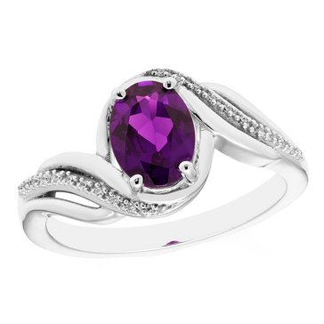 Amethyst Oval Cut Ring with White Sapphire Accents