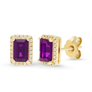 Amethyst Emerald Cut Studs with White Sapphire Halo
