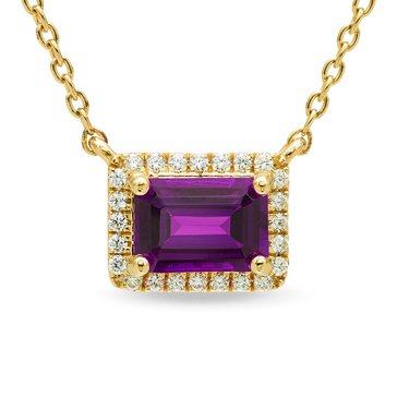 Amethyst Emerald Cut Pendant with White Sapphire Halo