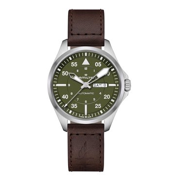 Hamilton Men's Khaki Aviation Pilot Day Date Automatic Leather Strap Watch
