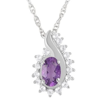 Amethyst Oval Cut Pendant with White Topaz Accents