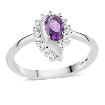 Amethyst Oval Cut Ring with White Topaz Accents